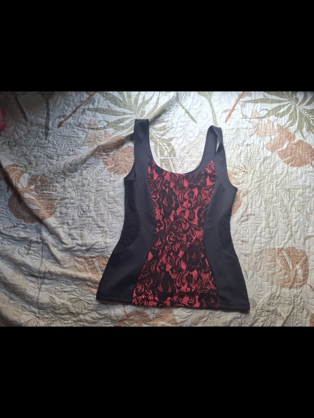 Charlotte Russe Black Tank with Red Lace Front Panel